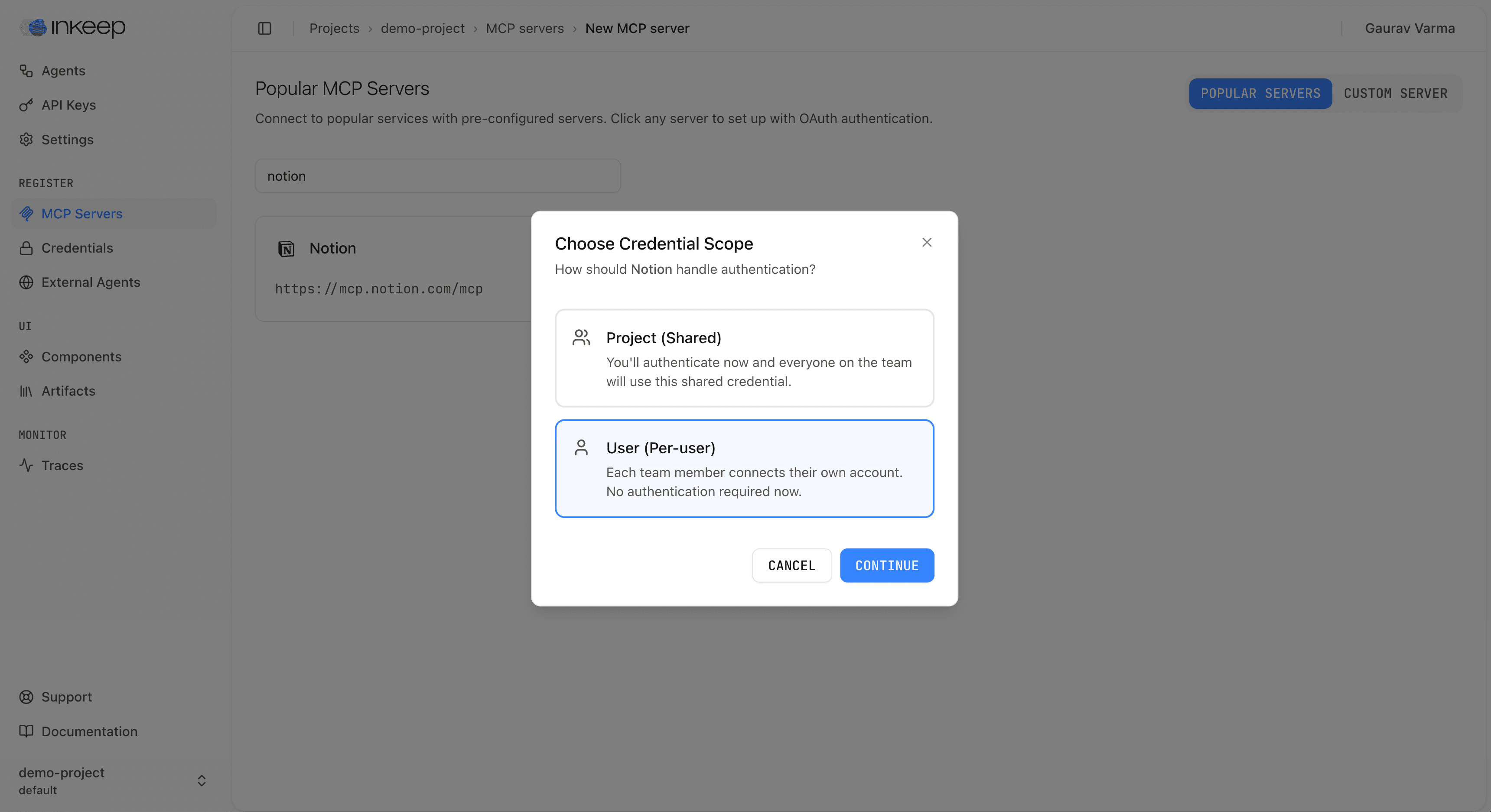 Inkeep Cloud User-Level MCP Server